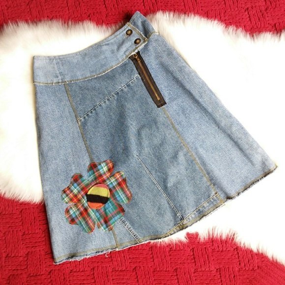 Elizabethan Skirt Women Size XS Blue Flower Detail Denim A-line - Picture 8 of 8